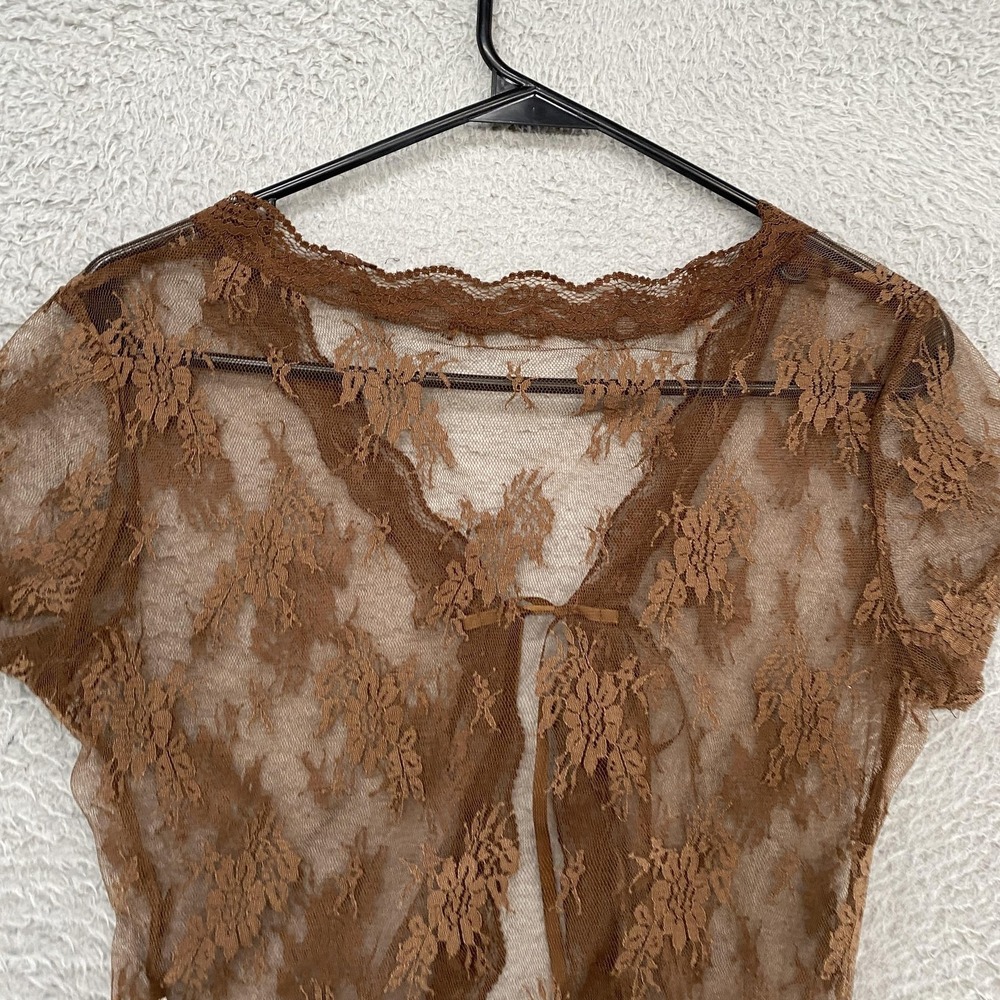 Y2K Sheer Lace Fairy Top Womens Medium Floral Tie Front Cropped Y2K Fairycore - Picture 8 of 11